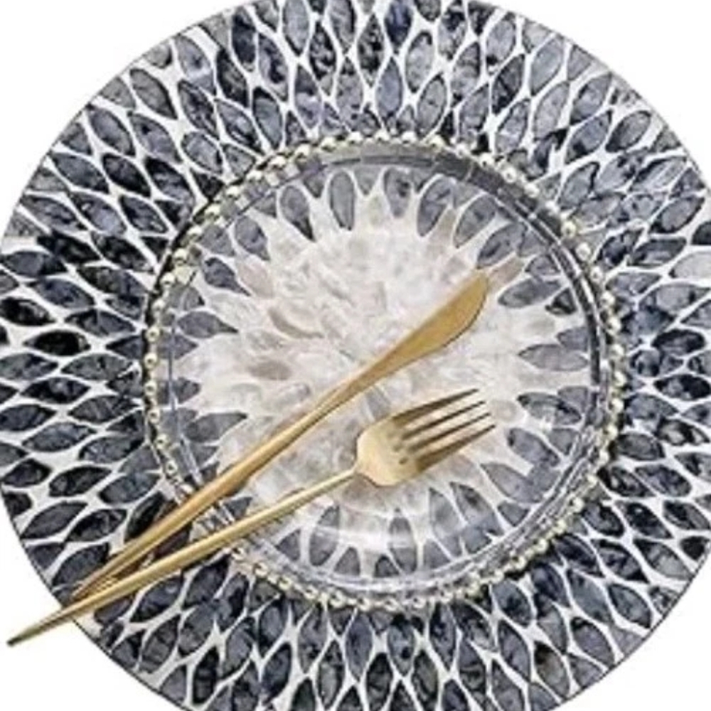 Pier 1 Black Mother Of Pearl Shell Charger Decorative Plate Beach